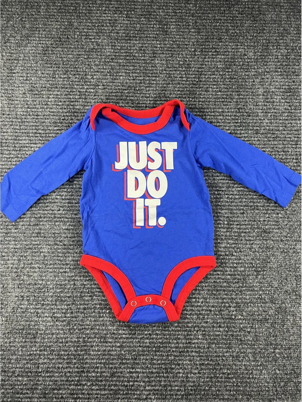 Nike Baby Bodysuits 3-Pack Long Sleeve Onesies Size 9 Months - Red, Blue, Gray